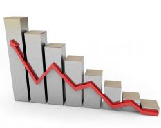 Bar graph with red growth arrow stock photo