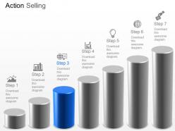 Bar graph with seven steps and icons powerpoint template slide