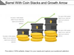 Barrel with coin stacks and growth arrow