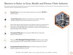 Barriers to entry in gym health and fitness clubs industry wellness industry overview ppt mockup