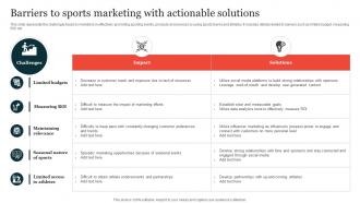 Barriers To Sports Marketing With Actionable Guide On Implementing Sports Marketing Strategy SS V
