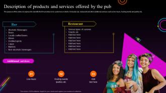 Bars And Pub Business Plan Description Of Products And Services Offered By The Pub BP SS
