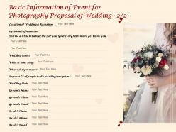 Basic information of event for photography proposal of wedding optional ppt powerpoint presentation gallery