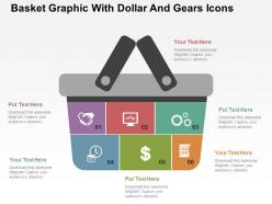 Basket graphic with dollar and gears icons flat powerpoint design
