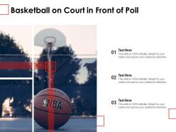 Basketball on court in front of poll