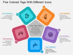 Bb five colored tags with different icons flat powerpoint design