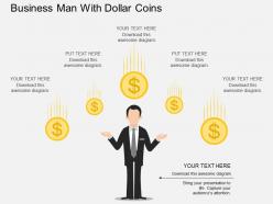 Be business man with dollar coins flat powerpoint design