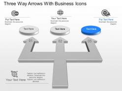 Be three way arrows with business icons powerpoint template slide