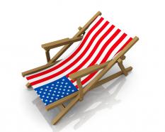 Beach chair with flag design stock photo