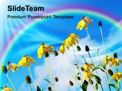 Beautiful nature pictures download powerpoint templates yellow flowers with rainbow growth ppt slide