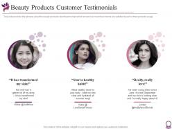 Beauty products customer testimonials beauty services pitch deck investor funding elevator