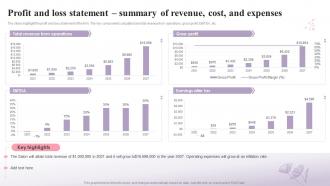 Beauty Salon Business Plan Profit And Loss Statement Summary Of Revenue Cost And Expenses BP SS