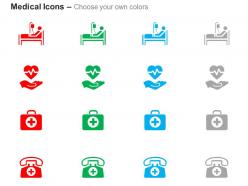 Bed heart health medical bag telephone ppt icons graphics