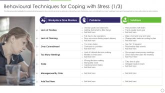 Behavioural Techniques For Coping Wasters Workplace Stress Management Strategies