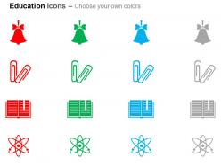 Bell paper clips book mark atoms ppt icons graphics