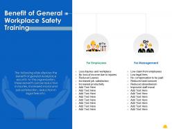 Benefit of general workplace safety training ppt powerpoint presentation summary master slide