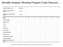 Benefits analysis showing program costs discount rate and year
