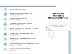 Benefits for warehouse management system inventory management system ppt icons