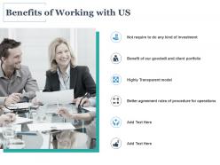 Benefits of working with us investment ppt powerpoint presentation icon sample
