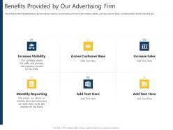 Benefits provided by our advertising firm advertising pitch deck ppt powerpoint template grid