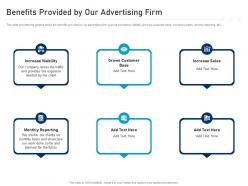Benefits provided by our advertising firm marketing ppt brochure