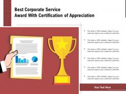 Best Corporate Service Award With Certification Of Appreciation