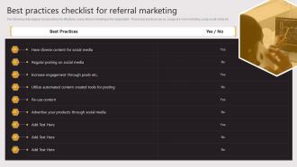 Best Practices Checklist For Referral Marketing Business To Business E Commerce Startup