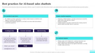Best Practices For AI Based Sales Chatbots Comprehensive Guide For AI Based AI SS V