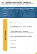 Best Practices For Operations Excellence One Pager Sample Example Document