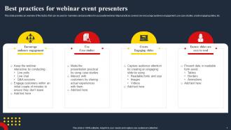 Best Practices For Webinar Event Presenters Techniques To Create Successful Event MKT SS V