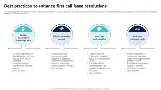 Best Practices To Enhance First Call Issue Resolutions