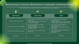Best Practices To Improve Effectiveness Of Comprehensive Guide To Sustainable Marketing Mkt SS