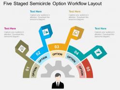 Bg five staged semicircle option workflow layout flat powerpoint design