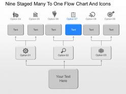 Bg nine staged many to one flow chart and icons powerpoint template