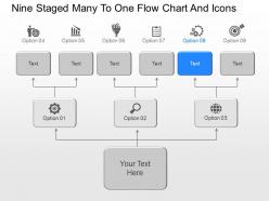 Bg nine staged many to one flow chart and icons powerpoint template