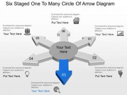 Bg six staged one to many circle of arrow diagram powerpoint template