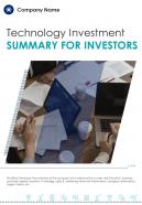 Bi fold technology investment summary for investors document report pdf ppt template