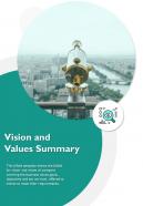 Bi fold vision and values summary document report pdf ppt template one pager