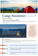 Bifold One Page Camping Newsletter Template Presentation Report Infographic PPT PDF Document