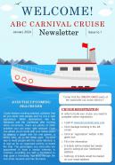 Bifold One Page Carnival Cruise Newsletter Template Presentation Report Infographic Ppt Pdf Document