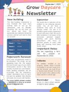 One Page Daycare Center Newsletter Presentation Report Infographic Ppt Pdf Document