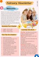 Bifold One Page Elementary School Monthly Newsletter Presentation Report Infographic Ppt Pdf Document