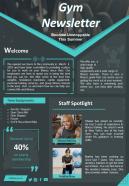 Bifold One Page Gym Newsletter Template Presentation Report Infographic Ppt Pdf Document