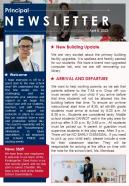 Bifold One Page Monthly Principal Newsletter Presentation Report Infographic Ppt Pdf Document