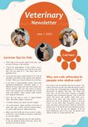 Bifold One Page Monthly Veterinary Email Newsletter Presentation Report Infographic Ppt Pdf Document