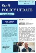 Bifold One Page Staff Policy Update Newsletter Presentation Report Infographic Ppt Pdf Document