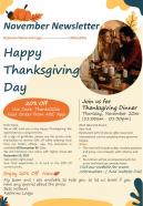 One Page Thanksgiving Newsletter For November Month Presentation Infographic PPT PDF Document