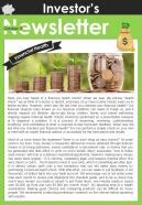 Bifold One Page Updates For Investor Newsletter Presentation Report Infographic Ppt Pdf Document