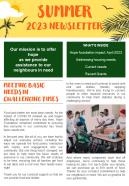 Bifold One Pager Summer Mission Newsletter Presentation Report Infographic PPT PDF Document