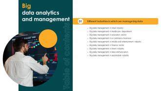 Big Data Analytics And Management Table Of Contents Ppt Designs
